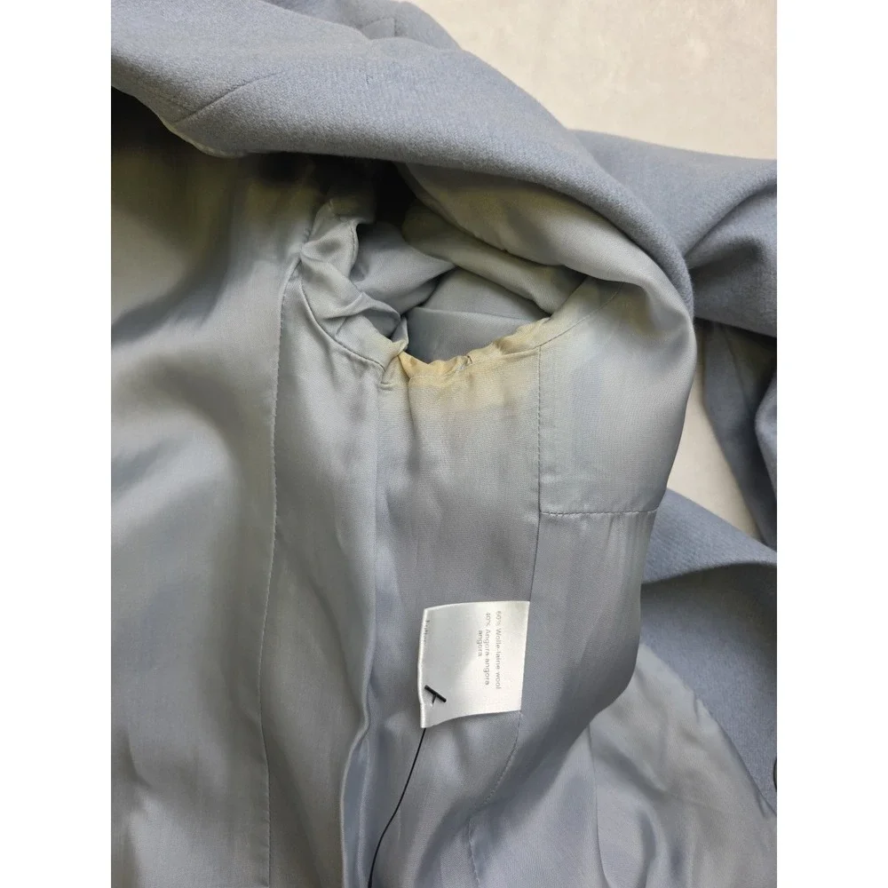 AKRIS PUNTO Blue‎ Wool Angora 2 Button Blazer Jacket Sz 8 Boxy Italy Luxury